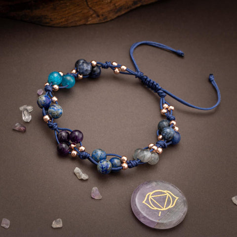 Üçüncü Göz Çakrası Doğal Taş Bileklik - Lapis-Ametist-Labradorit-Apatit-Sodalit