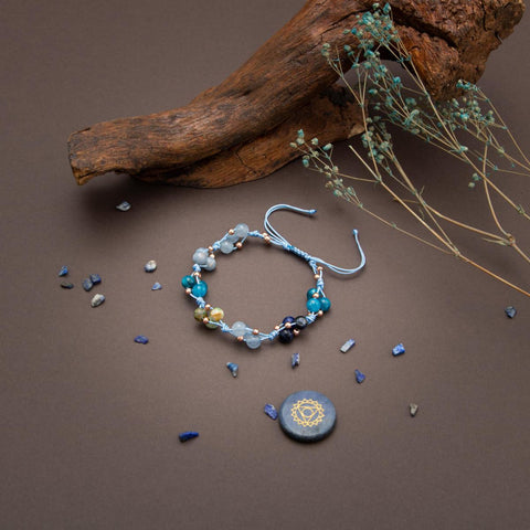 Boğaz Çakrası Doğal Taş Bileklik - Apatit-Akuamarin-Sodalit-Krizokol-Hematit