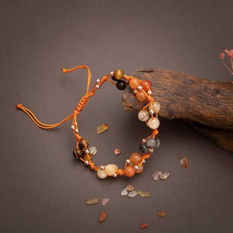 Sakral Çakra Doğal Taş Bileklik - Kaplan Gözü-Rutilli Kuvars-Sitrin-Akik-Kalsit-Aventurin